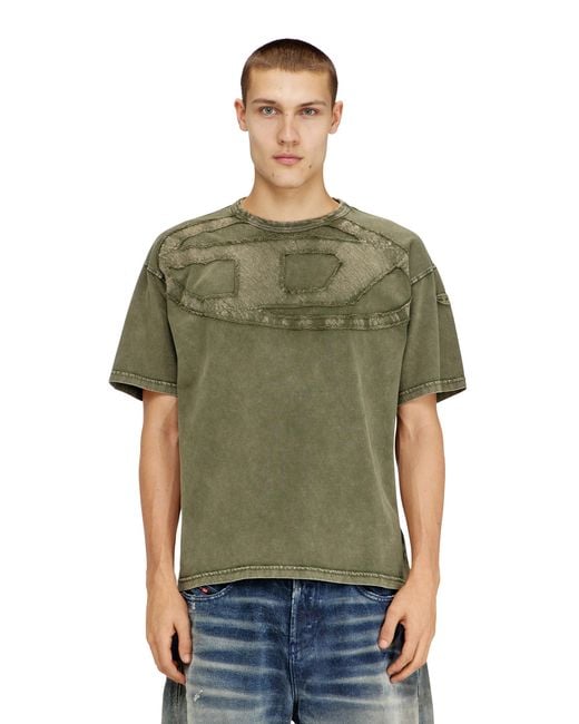 DIESEL Green Relaxed Cotton T-Shirt With Oval D Applique for men
