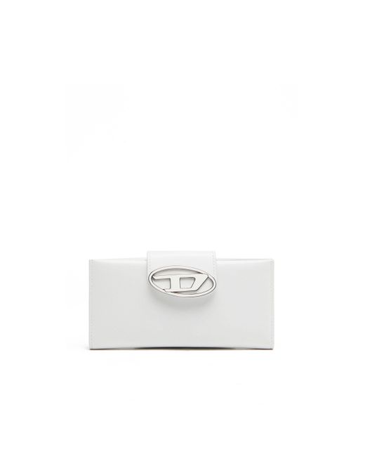 DIESEL White Leather Continental Wallet With Logo Plaque