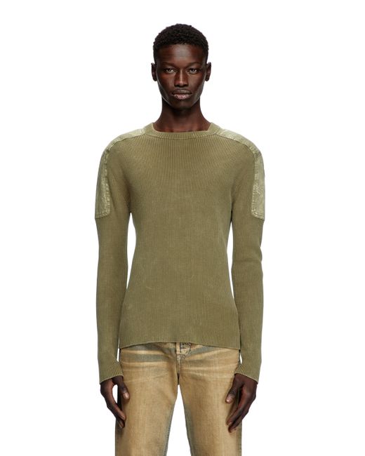 DIESEL Green Jumper With Contrast Shoulder Panels for men