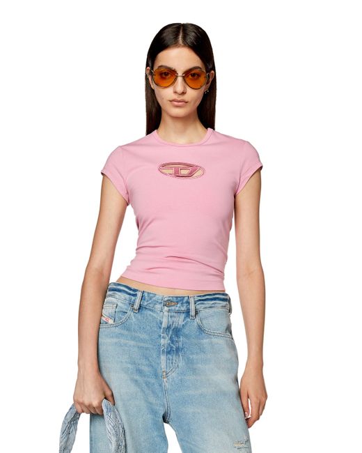 DIESEL Pink T-angie Cut-out Logo T-shirt