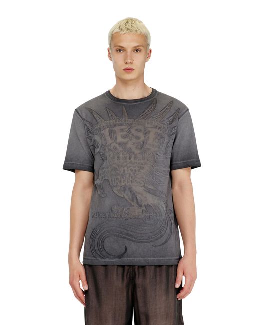 DIESEL Gray Jersey T-Shirt With Embossed Graphic for men