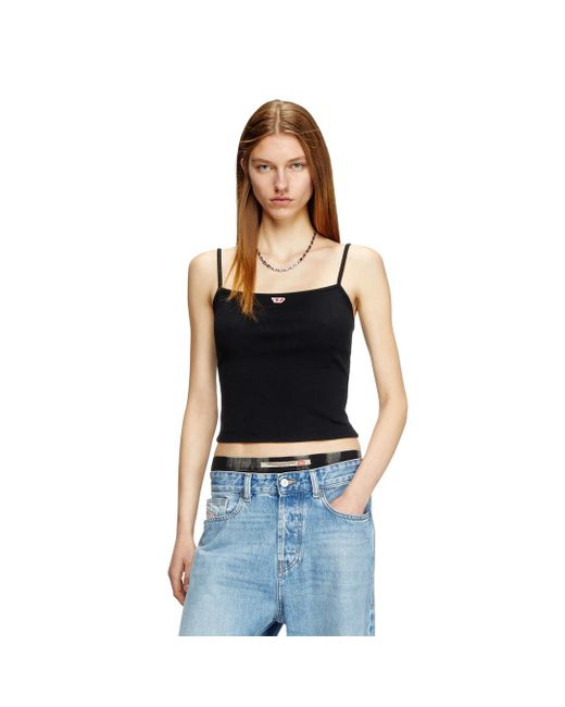 DIESEL Black Cropped Tank With D Logo