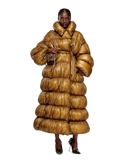 DIESEL Yellow Quilted Down Coat With Belt