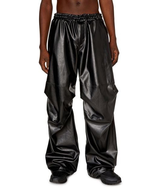 DIESEL Black Oversized Cargo Pants In Coated Fabric for men