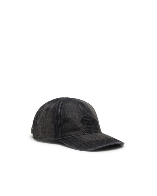 DIESEL Black Denim Cap With Frayed Details And Embroidered Logo for men