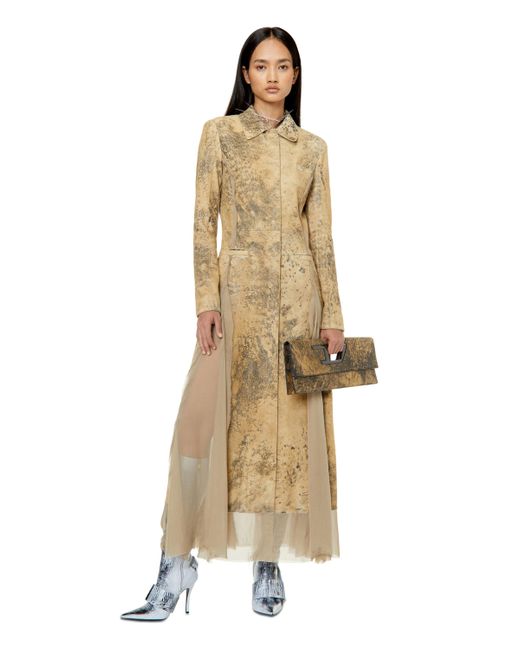 DIESEL Longline Jacket In Treated Leather in Natural Lyst