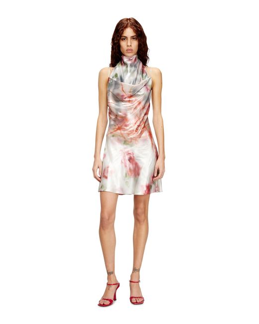 DIESEL Multicolor Metallic Short Dress With Blurred Rose Print