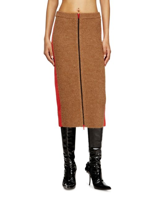 Falda Midi De Alpaca Con Cremallera Frontal DIESEL de color Brown