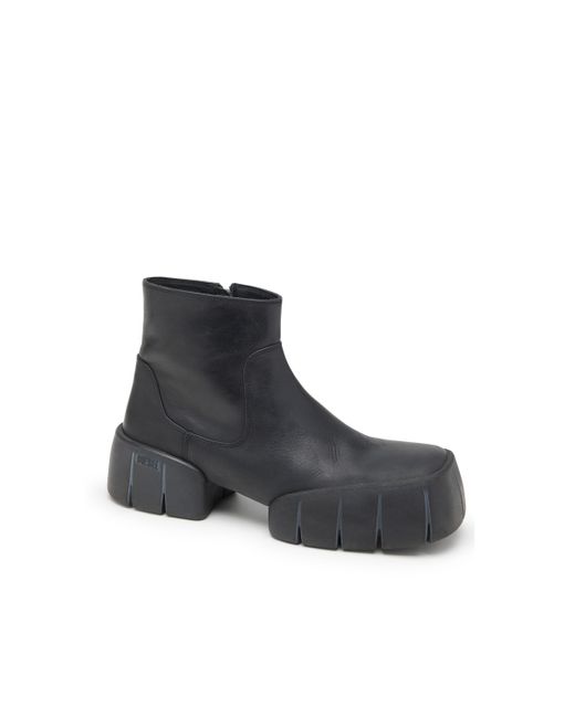 DIESEL Black D-Tex-Oiled Leather Ankle Boots With Split Sole for men