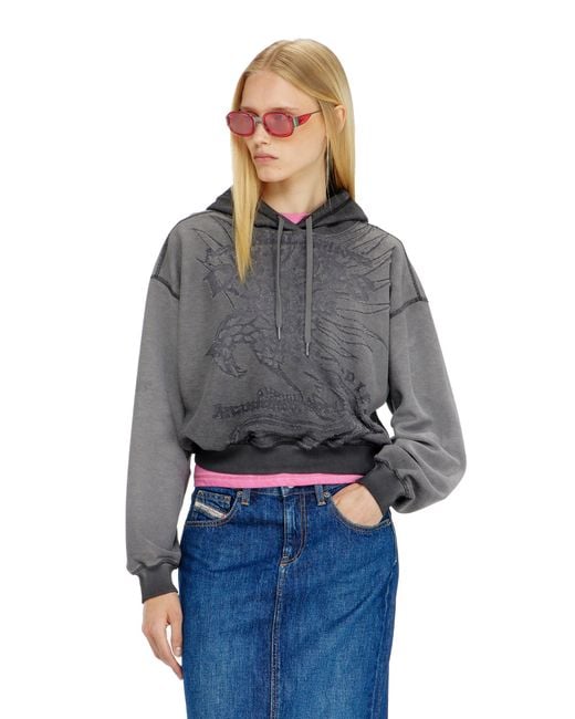 DIESEL Gray Hoodie With Dévoré Print