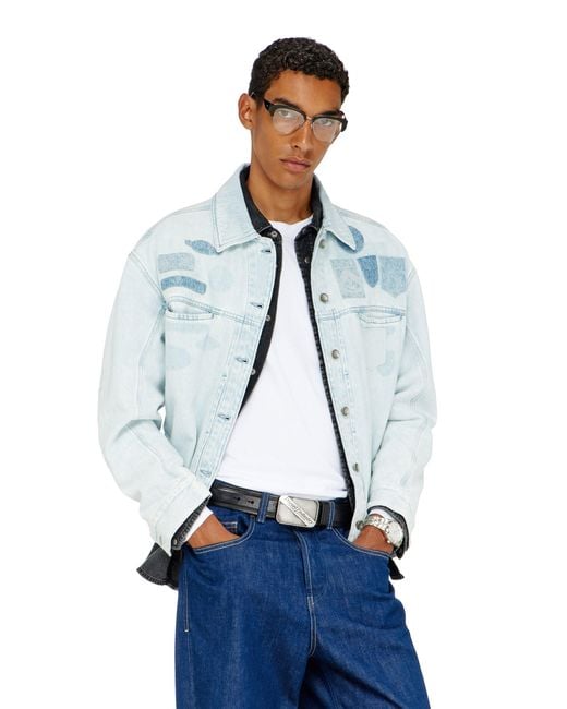 DIESEL Blue Denim Overshirt With Patch Effects