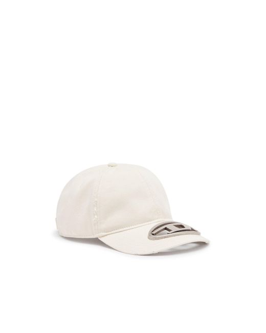 DIESEL White Baseball Cap With Metal Oval D Plaque for men