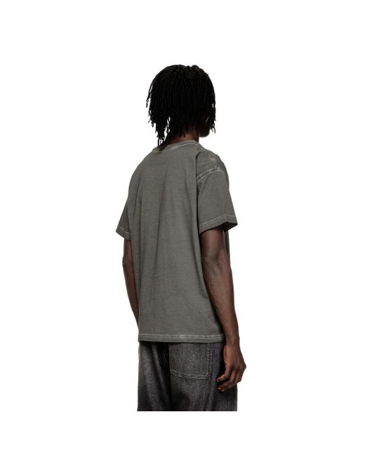 DIESEL Gray Crew Neck Cotton T-Shirt With Print for men