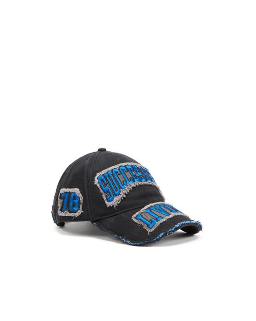 DIESEL Black Baseball Cap With Embroidered Patches for men