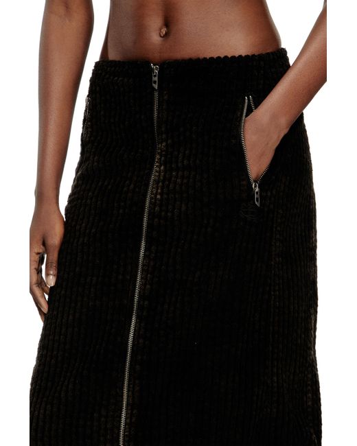 DIESEL Black Cotton Midi Skirt With Zipper