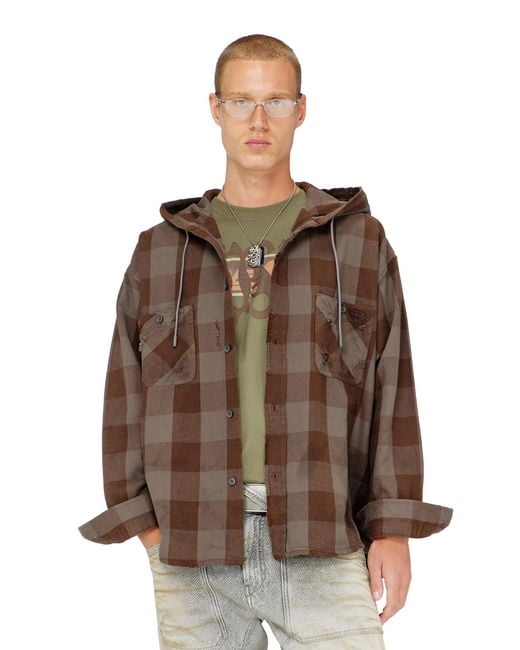 DIESEL Brown Distressed Hooded Shirt for men