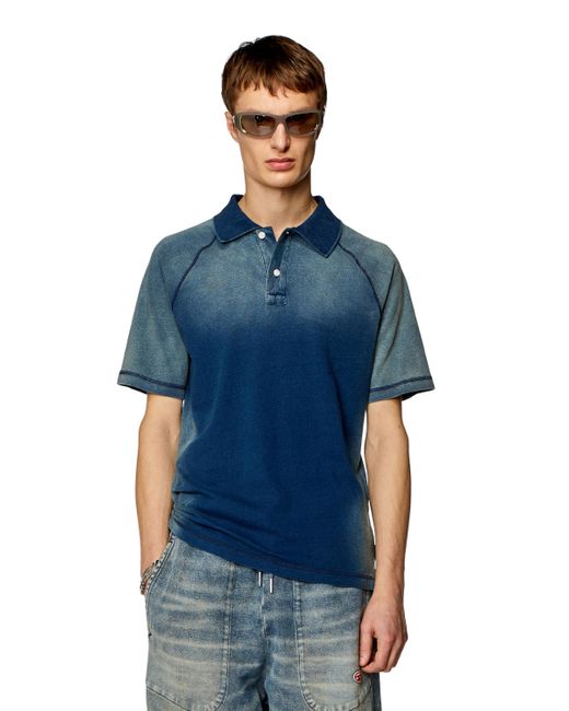 DIESEL Blue Polo Shirt With Sun-faded Effects for men