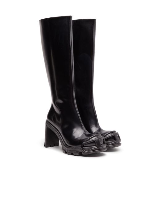 DIESEL Black D-hammer-high-heel Boots In Brushed Leather