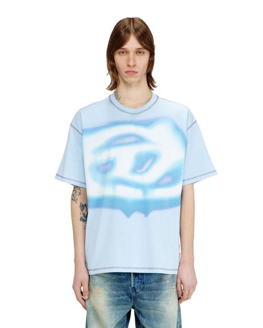 DIESEL Blue Relaxed T-Shirt With Water-Effect Print for men