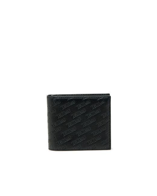 DIESEL Black Leather Bi-Fold Wallet With All-Over Embossed Logo for men
