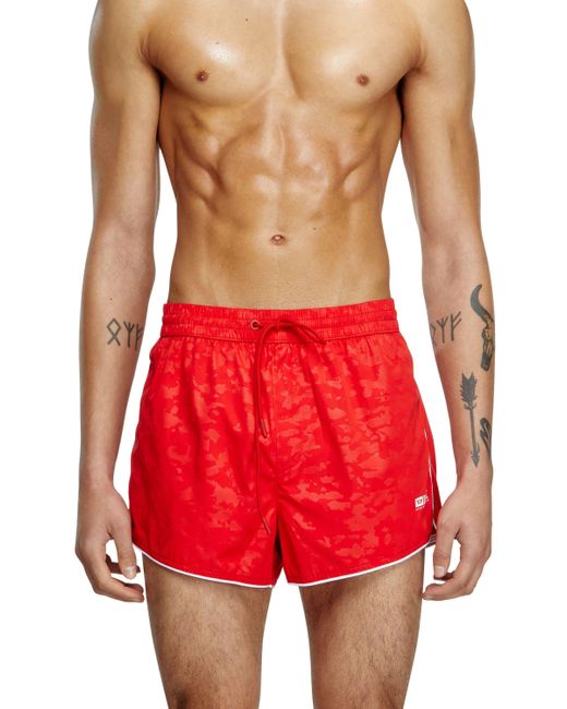 DIESEL Red Swim Shorts With Pixelated Camo Motif for men