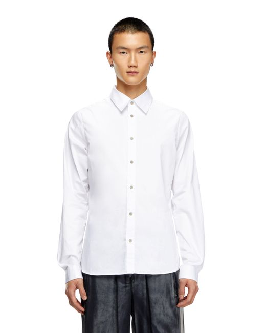 DIESEL White Formal Shirt With Logo-embroidered Collar for men