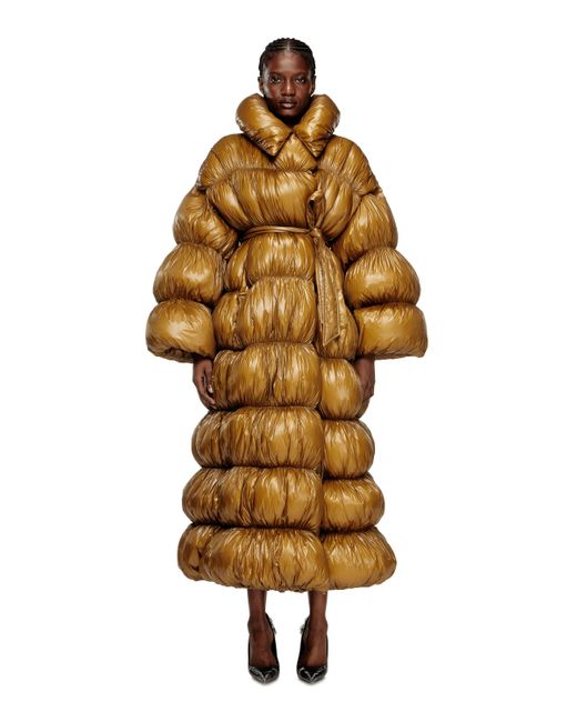 DIESEL Yellow Quilted Down Coat With Belt