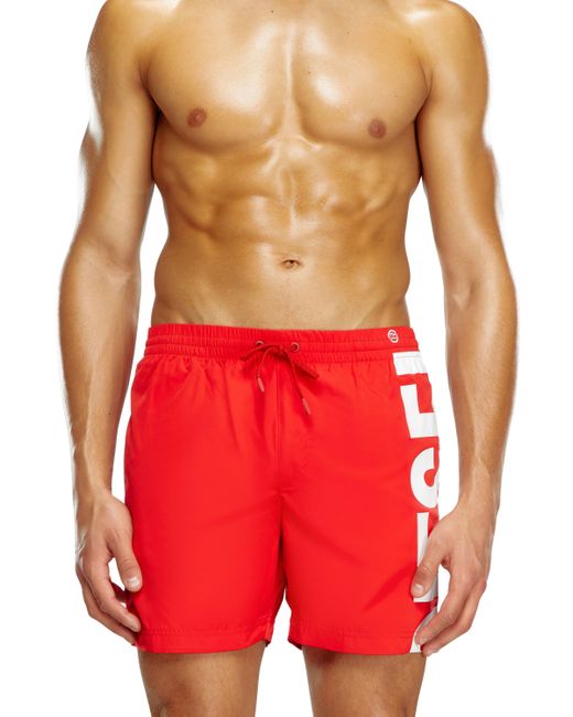 DIESEL Red Board Shorts With Side Logo Print for men