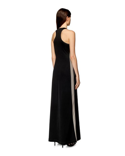 DIESEL Black Long Dress In Stretch Satin And Jersey