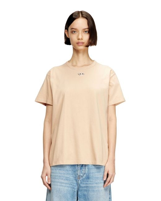 DIESEL Blue Cotton T-Shirt With Metallic Oval D