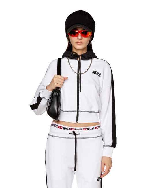 DIESEL White Track Jacket With Contrast Hood