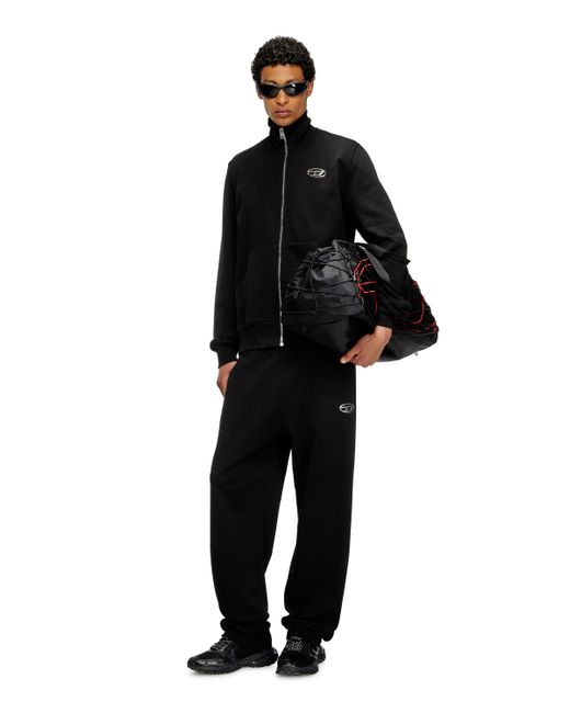DIESEL Black Sweatpants With Metal-Effect Oval D Logo for men
