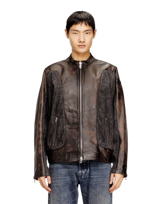 DIESEL Brown Piped Biker Jacket for men