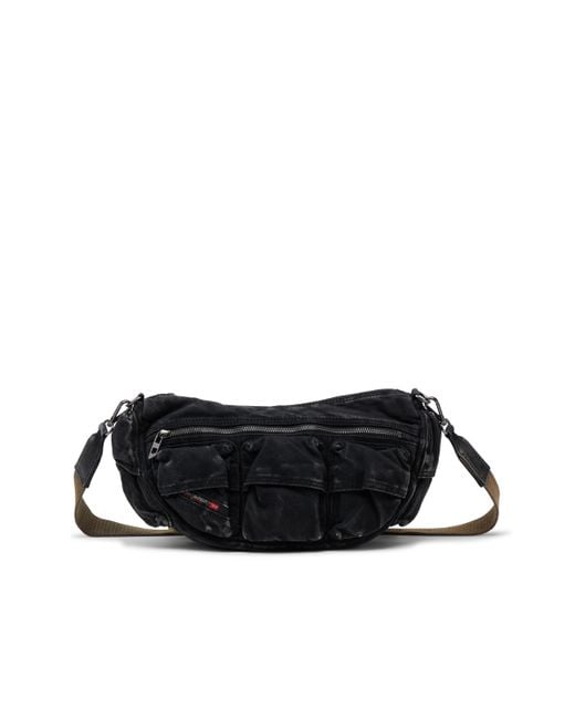 DIESEL Black Multi-pkts-multipocket Bag In Washed Denim