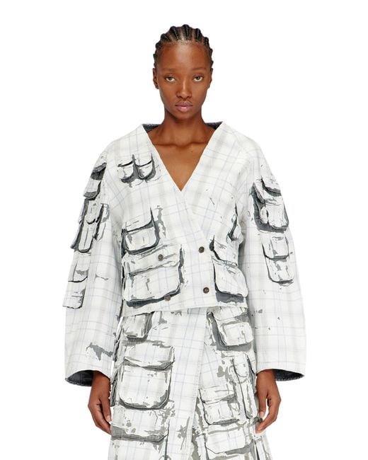 DIESEL White Denim Cardi Jacket With Peel-Off Effect