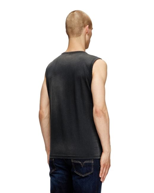 DIESEL T-Brico Faded Tank Top With Puffy Oval D in Black for DIESEL T-Brico Faded Tank Top With Puffy Oval D in Black for