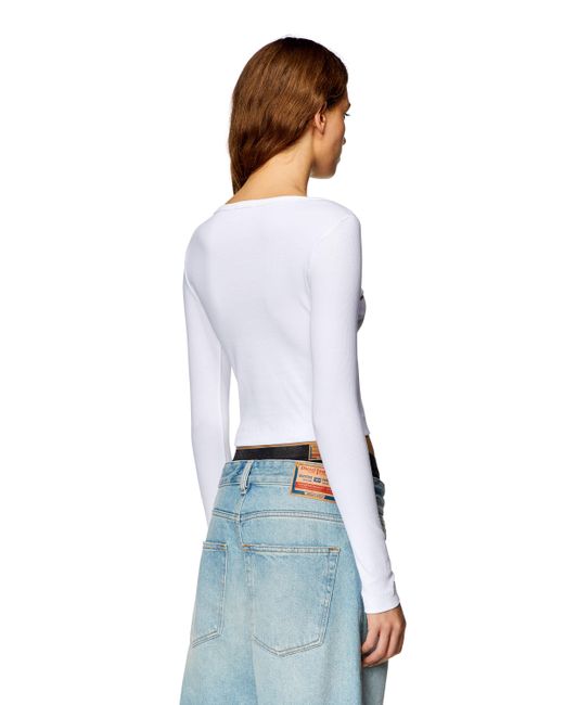 DIESEL White Long-sleeve Top With D Logo