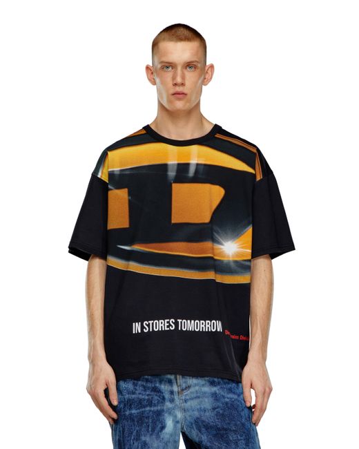 DIESEL Black T-shirt With Oval D Poster Print for men