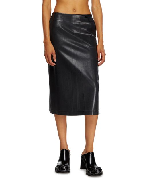 DIESEL Black Pinstripe Skirt With Coated Front