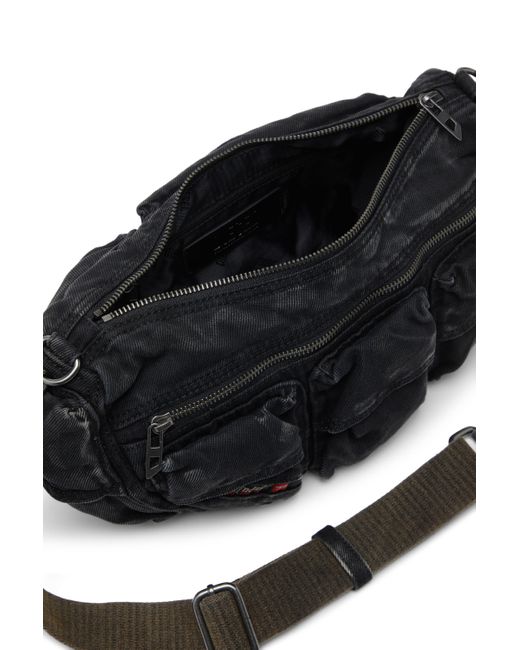 DIESEL Black Multi-pkts-multipocket Bag In Washed Denim