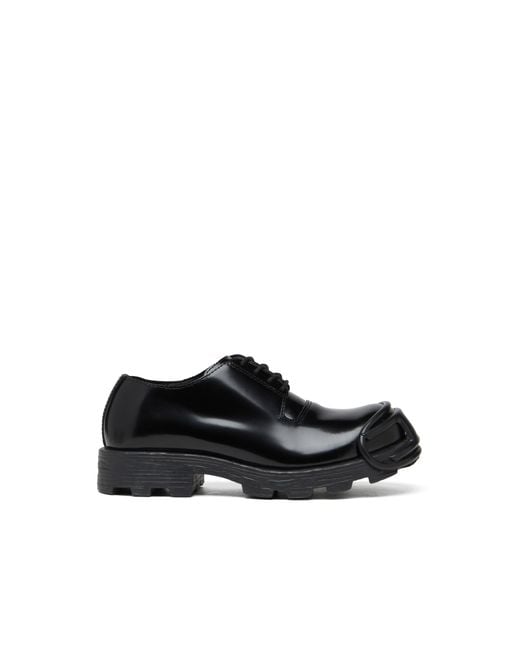 DIESEL Black D-Hammer-Leather Lace-Up Shoes With Oval D Toe Cap for men