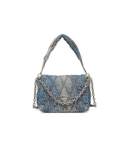 DIESEL Blue Shoulder Bag In Snake-print Quilted Denim