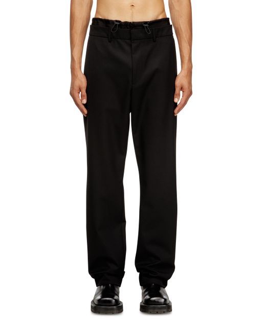 DIESEL Black Wool Blend Pants With Elastic Waistband for men