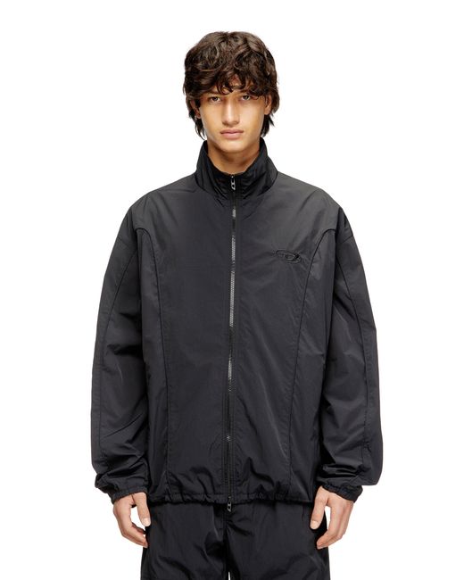 DIESEL Black Crinkled-Nylon Jacket With Piping for men