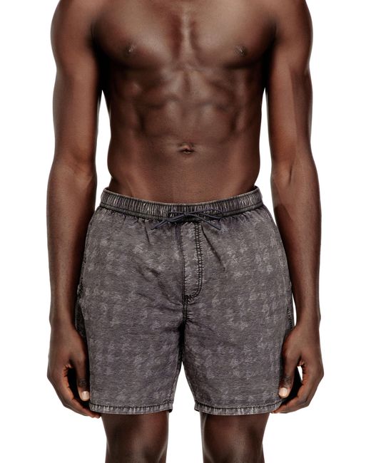 DIESEL Black Swim Shorts With Faded Houndstooth Pattern for men
