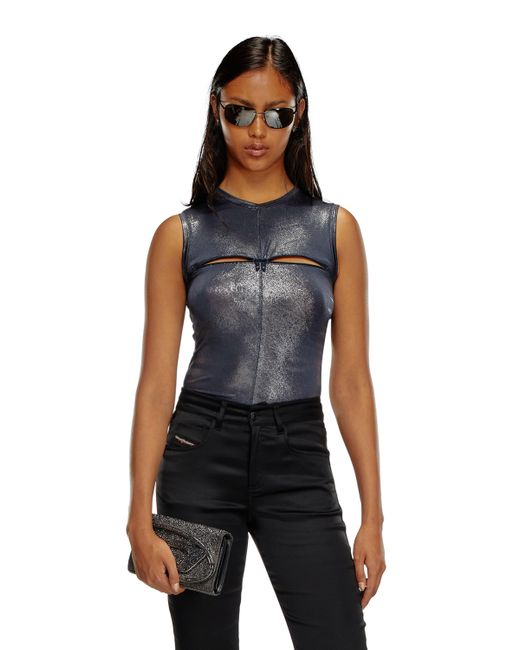 DIESEL Blue Metallic Tank Top With Chest Slit