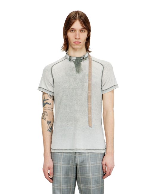 DIESEL Gray Rib-Jersey Top With Biker Neck Strap for men