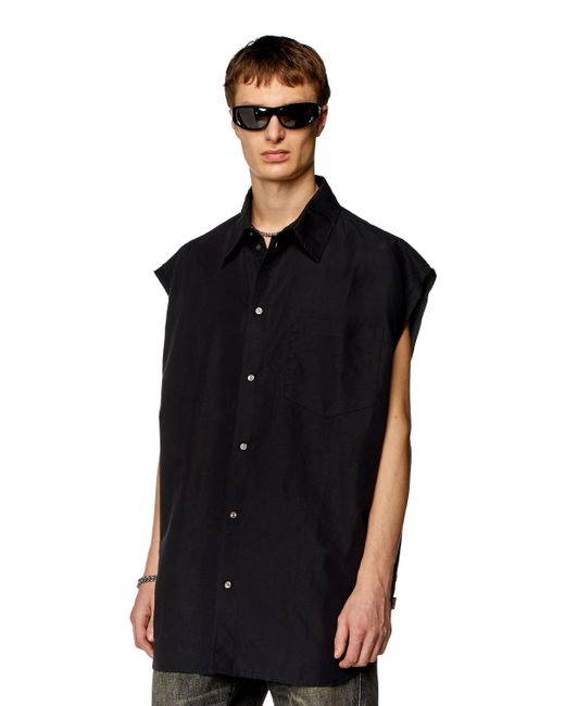 DIESEL Black Sleeveless Shirt In Linen Blend for men
