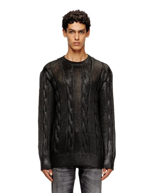 DIESEL Black Cable-Knit Jumper With Shiny Effect for men