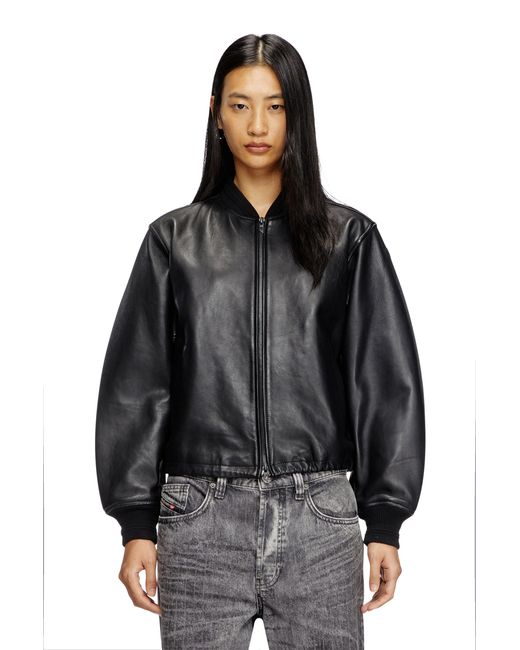DIESEL Black Leather Bomber Jacket